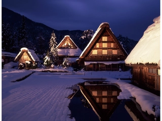 【景観】冬の合掌造り明善寺