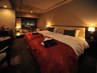 【和洋室/33㎡】ベッドサイズ:2,050mm×1,200mm 2台、和布団 2組/最大定員4名様