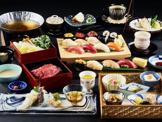 【ご夕食】和牛しゃぶしゃぶと厳選ネタのお寿司がメインの和食会席。