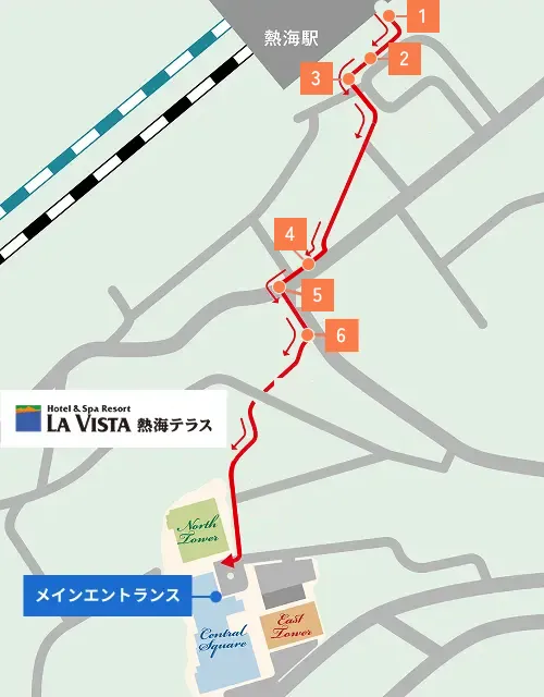階段を利用する場合の徒歩ルートの図