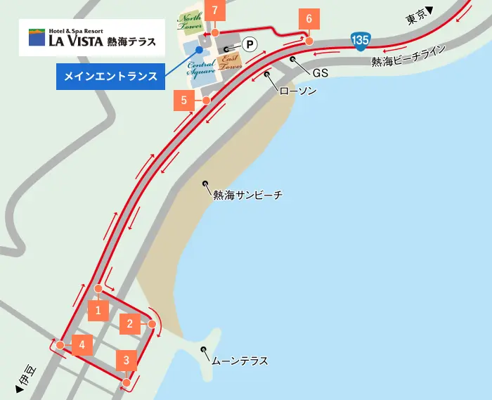 国道135号からラビスタ熱海テラスまでの地図