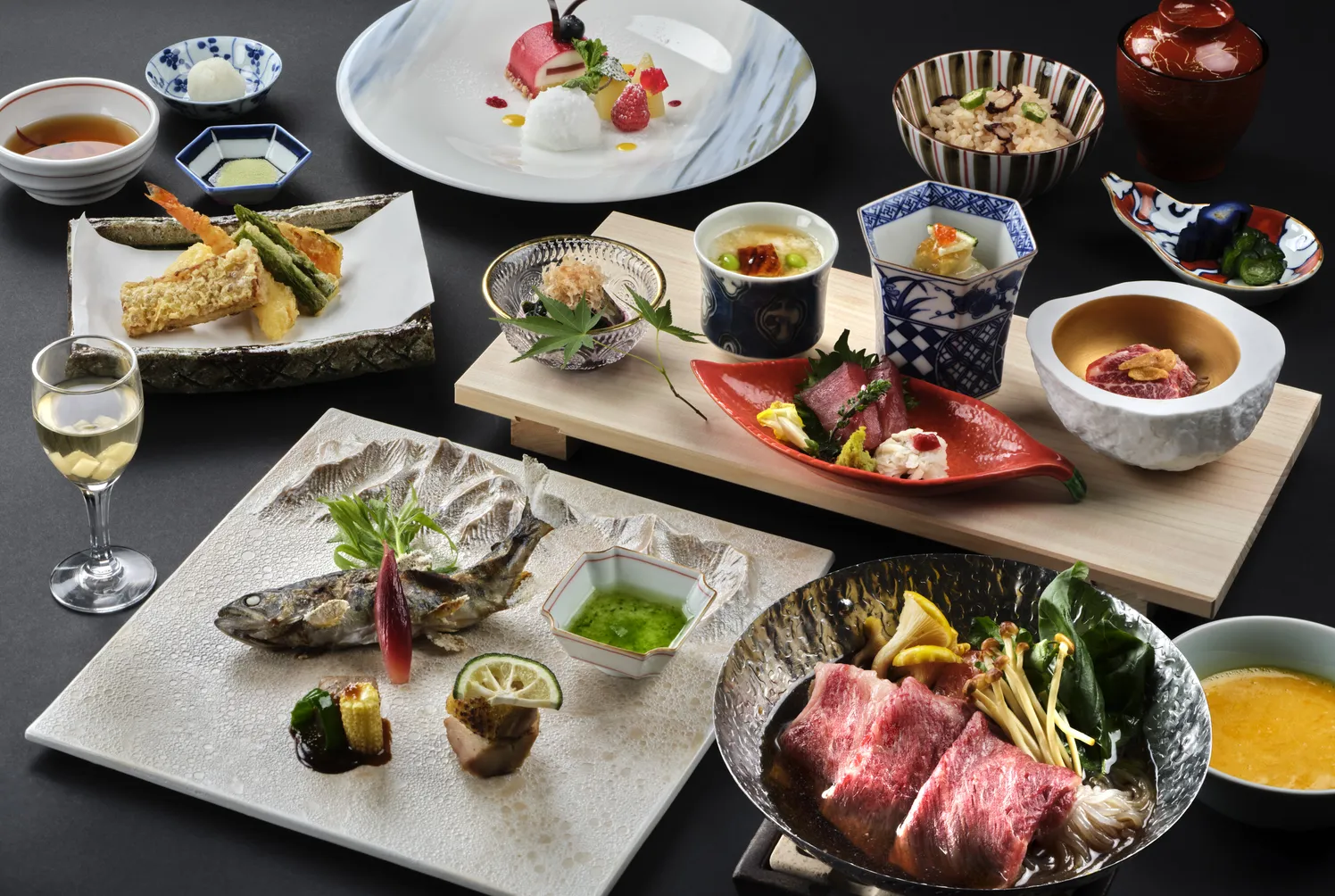あか牛はもちろん、焼き魚や天ぷらも愉しめる和食会席